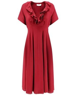 Alberta Ferretti V-Neck Viscose Midi Tunic - Red