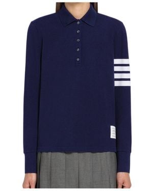 Thom Browne Long-Sleeved Knitted Polo Shirt - Blue