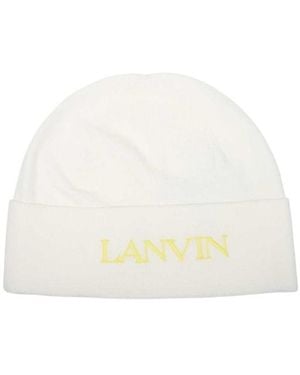 Lanvin Logo Embroidered Woolen Cap - White