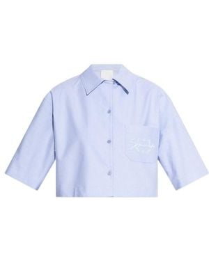 Givenchy Collared Short-Sleeve Cropped Shirt - Blue