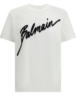 Balmain Flocked Logo Crewneck T-Shirt - White