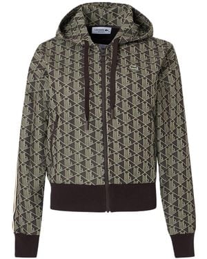 Lacoste Monogram-Print Zip-Up Sweatshirt - Grey
