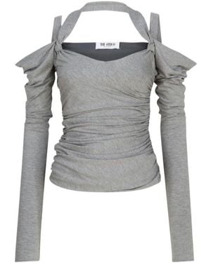 The Attico Off-Shoulder Draped Top - Gray