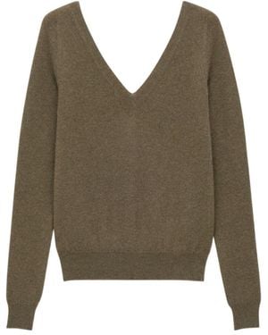 Saint Laurent V-Neck Long-Sleeved Jumper - Green