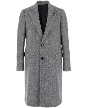 Lardini Herringbone Wool Coat - Grey