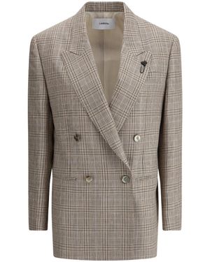 Lardini Plaid Double-Breasted Blazer - Gray