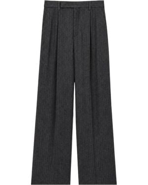 Saint Laurent Striped Loose-Fitting Trousers - Grey