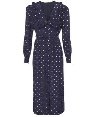 Alessandra Rich Belted Polka-Dot Silk Midi Dress - Blue