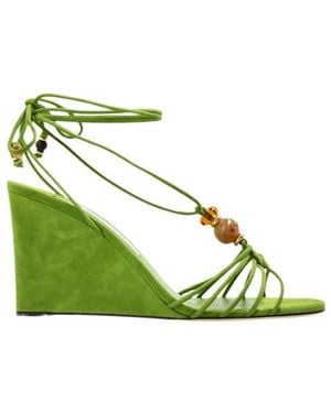 Jimmy Choo Lova Beaded Wedge Sandals - Green