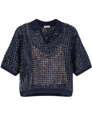 Brunello Cucinelli Sequinned V-Neck Sweater - Blue