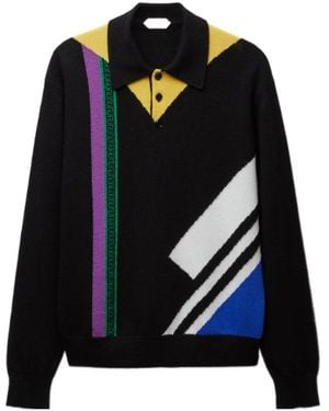 Versace Wool Intarsia Knit Polo Sweater - Black