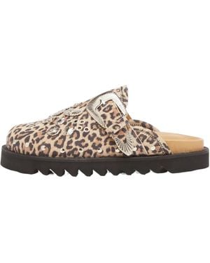Toga Leopard Printed Flat Mules - Brown