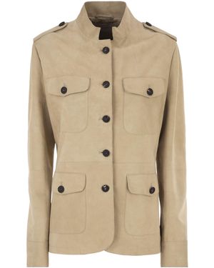 Antonelli Suede Safari Jacket With Patch Pockets - Natural