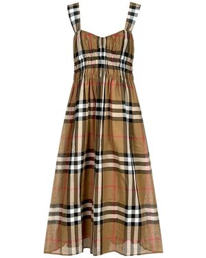 Burberry Shirred Check Cotton Dress - Metallic