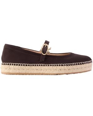Gianvito Rossi Suede Espadrille Mary Jane Flats - Brown