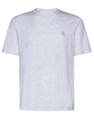 Brunello Cucinelli Logo Embroidered Crewneck T-Shirt - Blue