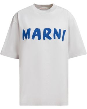 Marni Logo Printed Crewneck T-Shirt - Grey