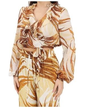 Just Cavalli Ruffled Leaf-Print Blouse - Metallic