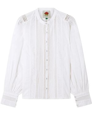 FARM Rio Pintuck Lace Panel Blouse - White