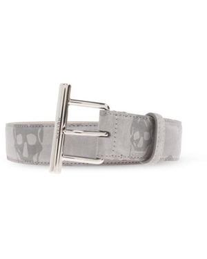 McQueen Skull Jacquard Buckle Belt - White