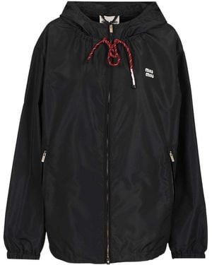 Miu Miu Lightweight Zipped Hooded Jacket - Black