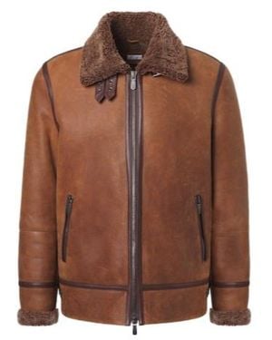 Brunello Cucinelli Shearling-Lined Leather Jacket - Brown