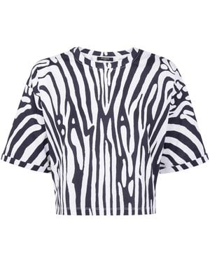 Balmain Zebra Print Crop T-Shirt - Blue