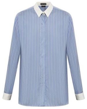 Tom Ford Contrast Collar Striped Shirt - Blue