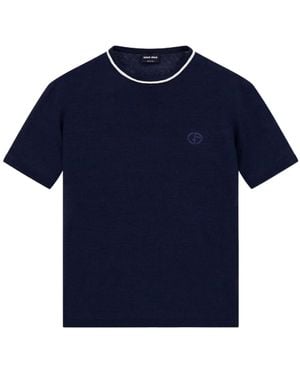 Giorgio Armani Logo-Embroidered Short-Sleeved Knitted Jumper - Blue