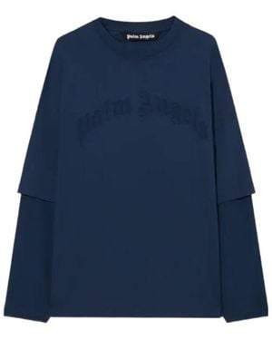 Palm Angels Curved Logo Double Long-Sleeve T-Shirt - Blue