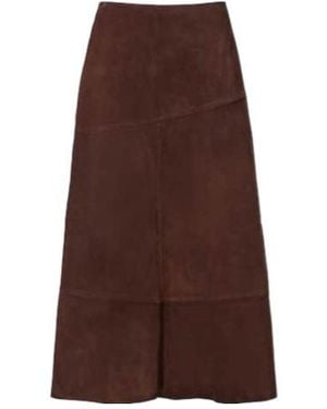 Yves Salomon Suede Midi Skirt - Brown