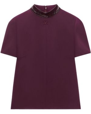 Courreges Heritage Vinyl-Collar Logo-Patch Blouse - Purple