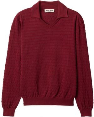 Miu Miu V-Neck Cotton Jumper - Red