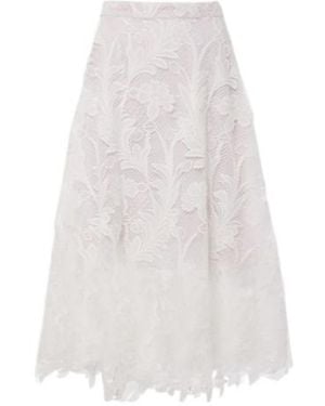 Oscar de la Renta Floral Guipure Lace Midi Skirt - White