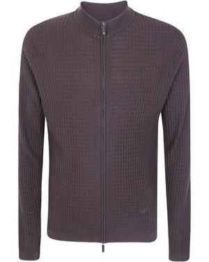 Emporio Armani Long-Sleeved Zipped Cardigan - Purple