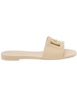 Dolce & Gabbana Logo Cut-Out Open-Toe Slides - Natural