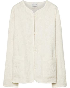 forte_forte Iris Velvet Embroidery Wool Tweed Blouson - White