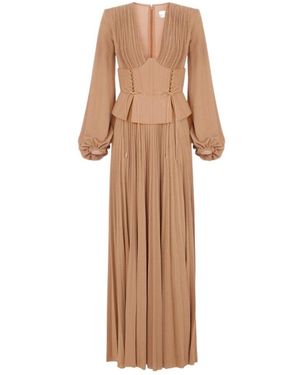 Elisabetta Franchi Pleated Jersey Lurex Dress - Natural