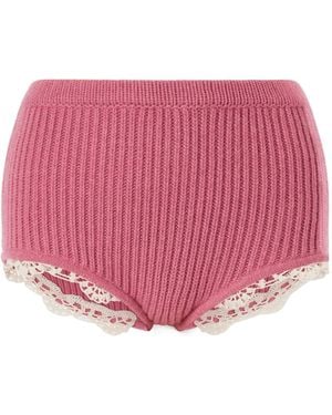 Magda Butrym Crochet-Trimmed Knitted Cashmere Shorts - Pink