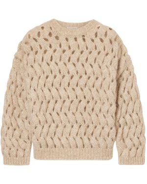 Brunello Cucinelli Dazzling Zigzag-Cables Jumper - Natural