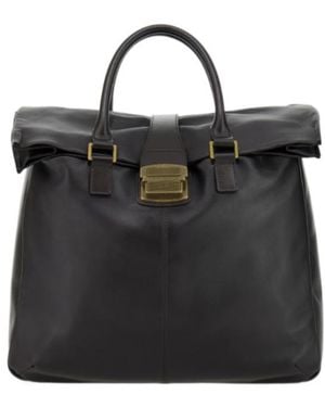 Emporio Armani Leather Buckle-Fastening Tote Bag - Black