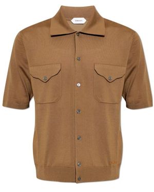 Versace Logo-Embroidered Short-Sleeved Knit Shirt - Brown