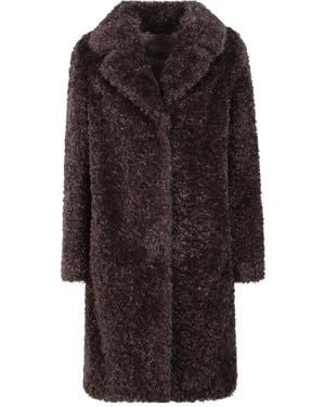 Herno V-Neck Faux Fur Coat - Brown