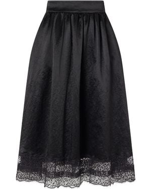 Maria McManus Lace-Trimmed Crinkled Satin Midi Skirt - Black