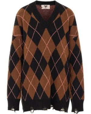 Aniye By Rebby Argyle V-Neck Knitted Jumper - Brown