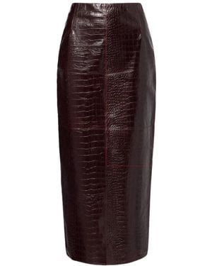 Nour Hammour Elyse Croc-Effect Leather Pencil Skirt - Purple