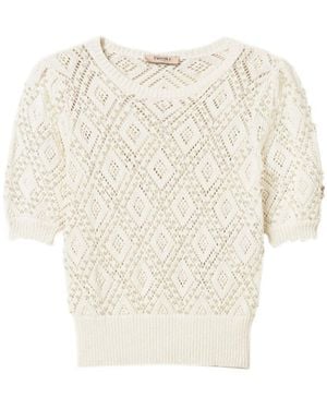 Twinset Embellished Short-Sleeved Knitted Jumper - White