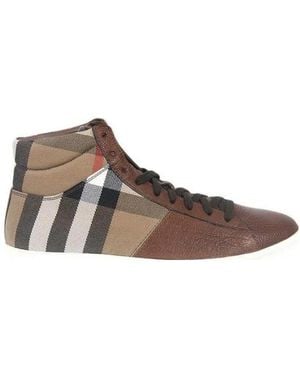 Burberry Check High-Top Skate Shoes - Brown