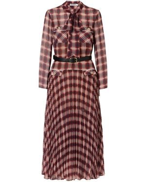 Self-Portrait Belted Checked Chiffon Midi Dress - Red