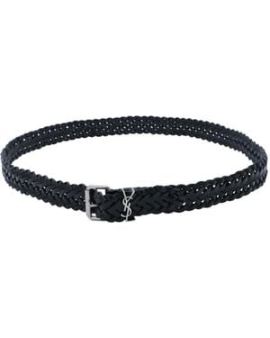 Saint Laurent Logo Plaque Buckled Belt - White